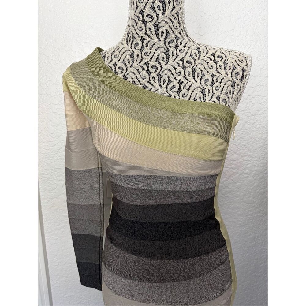 Hervé Léger Arabella One-Shoulder Bandage Bodycon Dress Green Ombré Size S - Picture 10 of 12